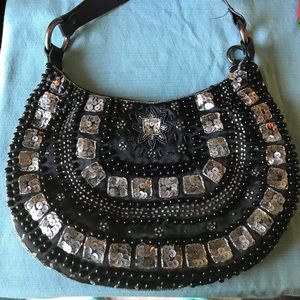 Sequined silver and black purse